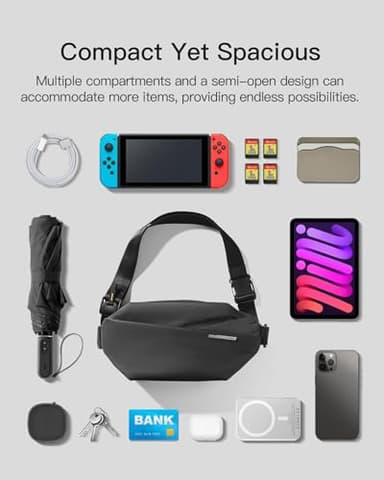 Inateck Sling Bag X, Multi-pocket Crossbody Shoulder Chest Bag with Adjustable Shoulder Strap, Water-resistant Waist Fanny Pack for Men, Women, Travel, Daily Use, Cycling, Hiking, Black, Large - Image 7