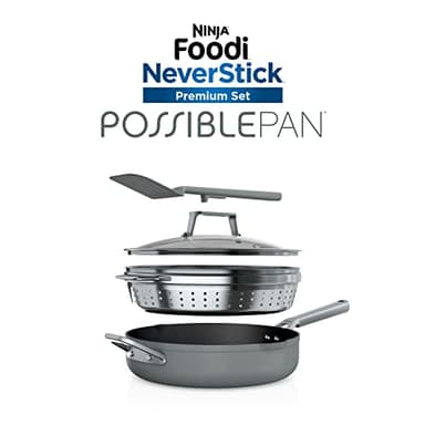 Ninja Foodi NeverStick 4 Quart Pan with Lid, Strainer, & Spatula, Oven Safe, Sea Salt Grey - Image 12