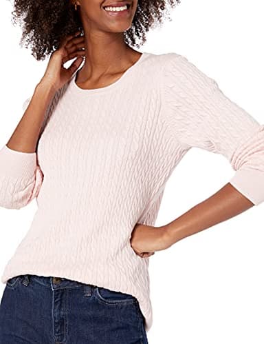 Amazon Essentials Women's Lightweight Long-Sleeve Cable Crewneck Sweater (Available in Plus Size), Light Pink, Medium - Image 4
