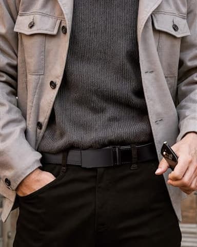 MILORDE Men's Genuine Leather Ratchet Belt (Essential Matte - Basic Black, 32" to 38" M807,115) - Image 2