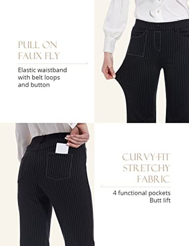 Tapata Women's 28"/30"/32"/34" Stretchy Bootcut Dress Pants with Pockets Tall, Petite, Regular for Office Work Business 32'', Black, Pinstripe, L - Image 4