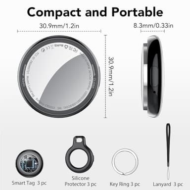 Tracker Tags (Black) 3-Pack, Bluetooth Tracker Work with Apple Find My (iOS Only), Key Finder and Item Locator Smart Tag with Protective Case/Key Ring/Lanyard, Tracker Tag for Keys/Luggage/Wallet - Image 6