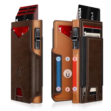 Wallet for Men Wallet with Slim Pop Up Card Holder 9-13 Cards, Bifold Minimalist Smart Wallet RFID Blocking Credit Card Holder with ID Window & Stretchable Cash Slot Compact Metal Aluminum Card Case - Image 1