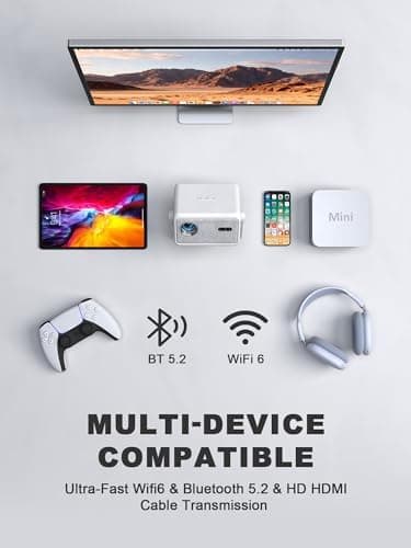 【Compatible with Netflix & Auto focus 】VISSPL Smart Projector with WiFi and Bluetooth, Auto Focus & Keystone Protable Mini Projector with Stand, 4K Home Theater Projector - Image 6