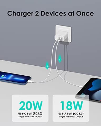 [4 Pack] USB C Charger Block Fast Charging Multiport Adpater [PD 20W USB-C & QC 3.0 USB-A Port] for i Phone 17/16/15/14/13/12/11/X/8, i Pad, Galaxy, Google, Galaxy & More - Image 2