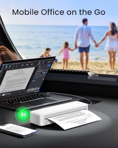 Portable Printers Wireless for Travel, Inkless Thermal Printer Support 8.5" X 11" US Letter & A4 Size, Mobile Bluetooth Printer Compatible with iOS, Android & Laptop for Home Office Car (White) - Image 2