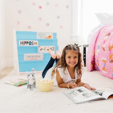 Wildkin Wooden Sling Bookshelf for Kids – Premium Canvas Design with 4 Fabric Shelves, Organizer for Home or Classroom - White w/Aqua - Image 2