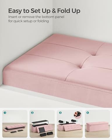 SONGMICS Mazie Collection - Storage Ottoman Bench, Foldable Foot Rest, 15 x 43 x 15 Inches, End of Bed Bench, Storage Chest, Load 660 lb, Living Room, Bedroom, Entryway, Jelly Pink ULSF277R01 - Image 7