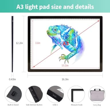 A3 Light Pad with Carry Bag - Battery Powered Diamond Painting Light Board, 3 Colours 6 Levels Brightness Tracing Light Box, Portable Rechargeable LED Light Pad for Weeding Vinyl Drawing - Image 5