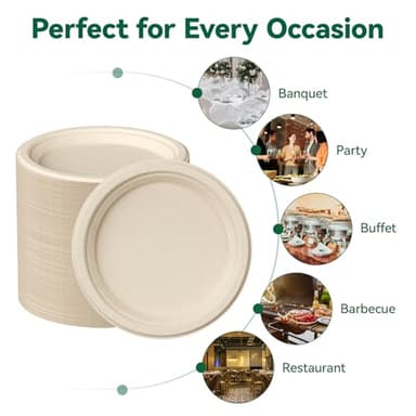 JOLLY CHEF 100% Compostable Paper Plates, 150 Pack 9 Inch Heavy Duty Plates, Disposable Biodegradable Eco-Friendly Sugarcane, Bulk Nature - Image 6