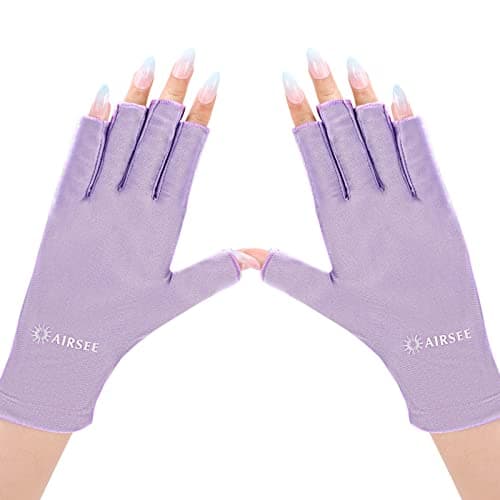 AIRSEE UV Gloves for Nail Lamp,Professional UPF50+ UV Protection Gloves for Manicures Nail Art,Fingerless Gloves That Shield Skin from The Sun and Nail Lamp (Purple) - Image 1