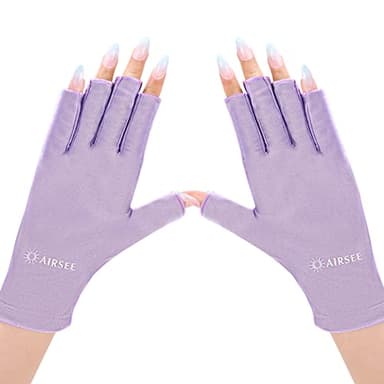 AIRSEE UV Gloves for Nail Lamp,Professional UPF50+ UV Protection Gloves for Manicures Nail Art,Fingerless Gloves That Shield Skin from The Sun and Nail Lamp (Purple) - Image 1