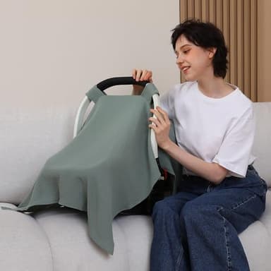 100% Muslin Cotton Car Seat Cover Baby, Carseat Canopy Cover, Universal Fit Stroller Covers for Boys and Girls (Roman Green) - Image 4