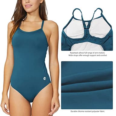 baleaf Women's Athletic Training Adjustable Strap One Piece Swimsuit Swimwear Bathing Suit Steel Blue 34/Small - Image 4