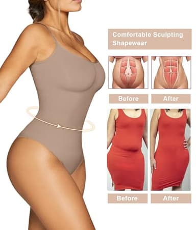 SHAPERX Bodysuit for Women Tummy Control Shapewear Seamless Sculpting Thong Body Shaper Tank Top,SZ5215-Sienna-S/M - Image 6