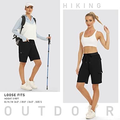 MoFiz Hiking Shorts for Women 10" Quick Dry Active Athletic Cargo Shorts Lightweight Summer Casual Running Shorts with Pockets Black L - Image 6