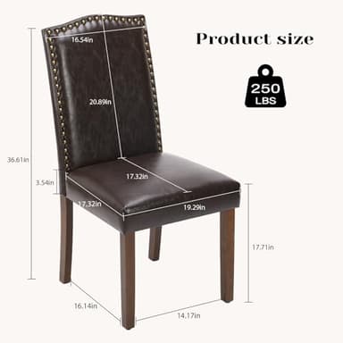 Sweetcrispy Dining Chairs Set of 4, Upholstered Leather Kitchen Room Chairs Mid Century Modern High-End Dining Room Side Chairs with Nailhead Trim and Wood Legs for Bedroom, Living Room, Brown - Image 3