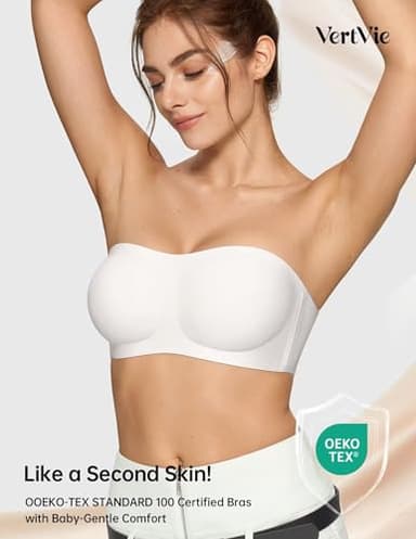 Vertvie Women's Wireless Strapless Bra Seamless Padded Bandeau Bra Non-Slip Silicone Tube Top Push Up Convertible Bralette (White,Medium) - Image 5