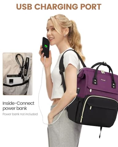 LOVEVOOK Laptop Backpack for Women Fashion Business Computer Backpacks Travel Bags Purse Doctor Nurse Work Backpack with USB Port, Fits 17-Inch Laptop Dark Purple-Black - Image 5