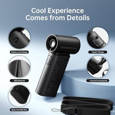 JISULIFE Portable Handheld Fan Life9, Turbo Power High Speed Air [18H Max Cooling Time], 5 Gear Wind, 5000mAh Rechargeable, Mini Pocket Design, Personal Fan for Travel Concerts Camping Makeup - Black - Image 7