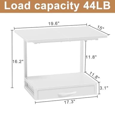YAOHUOO 2-Tier Desktop Printer Stand with Fabric Drawer, Prtiner Table with Storage Shelf, Desk Organizer for Home Office,3D Printer,Fax Machine,Scanner, 19.6"x14.9" White - Image 7