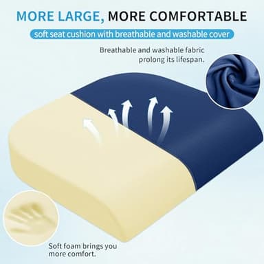 TranquilRelax Large Seat Cushion, Memory Foam Cushion for Long Sitting Hours on Office Chair, Home & Car, Non-Slip Chair Pad for Relieving Back & Sciatica & Hip & Coccyx Pain (Blue) - Image 3