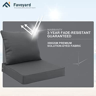 Favoyard Outdoor Seat Cushion Set 24 x 24 Inch Waterproof & Fade Resistant Patio Furniture Cushions with Removable Cover Deep Seat & Back Cushion with Handle and Adjustable Straps for Chair Sofa Couch - Image 5