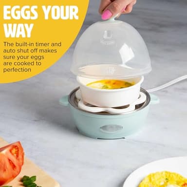 Tasty Mini Rapid Egg Cooker, 5-Egg Capacity for Perfect Hard Boiled Eggs or Omelets, Auto Shut Off, Aqua - Image 3
