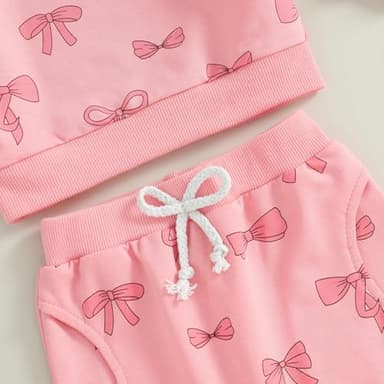 MERSARIPHY Toddler Baby Girl Outfits Cute 3D Flower Long Sleeve Sweatshirt Tops Pants Set 2Pcs Floral Fall Winter Clothes (Pink Bow-5, 0-6 Months) - Image 6
