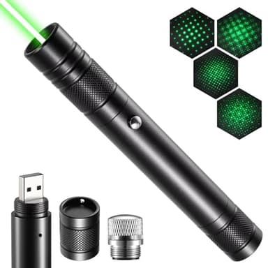 Green Laser Pointer High Power Rechargeable Lazer Pointer, Laser Pen with Long Range Adjustable Focus with Star Cap, Laser Pointer Pen Suitable for Outdoor, Astronomy, Cats Dogs (Green) - Image 1