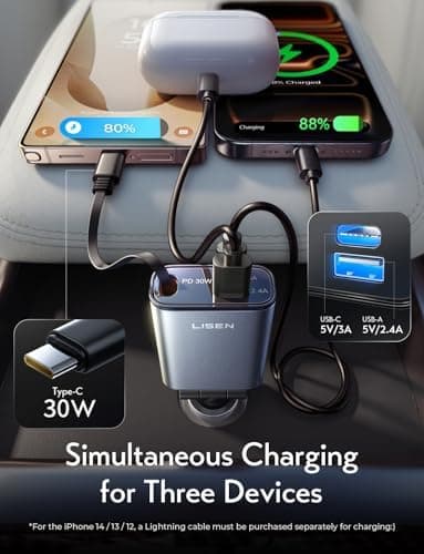 LISEN for Car Charger USB C Fast Charge fit iPhone 17 Pro Max Air, [Ultra-Mini, 60% Less Space] 57W Type C Retractable Car Phone Charger Adapter for iPhone 16e 16 15 Samsung S25 S24 Pixel Android - Image 7
