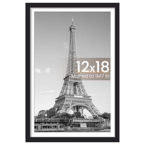 upsimples 12x18 Picture Frame, Display Pictures 11x17 with Mat or 12 x 18 Without, Wall Hanging Poster Frames, Black, 1 Pack - Image 1