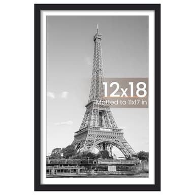 upsimples 12x18 Picture Frame, Display Pictures 11x17 with Mat or 12 x 18 Without, Wall Hanging Poster Frames, Black, 1 Pack - Image 1