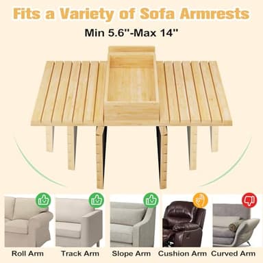 Sofa Arm Tray, 3-in-1 Magnetic Detachable Couch Arm Tray with 360° Swivel Phone/Tablet Holder, Bamboo Couch Cup Holder, Foldable Couch Armrest Table for Drinks, Snacks, Cups, Phones - Image 4