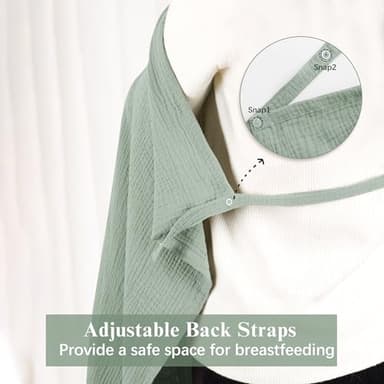 Coreeky 2 Pack Muslin Nursing Cover for Breastfeeding, Soft & Breathable 100% Cotton Breastfeeding Cover up with Adjustable Neck Strap, Multi-use Nursing Apron & Baby Carseat Canopy (Green) - Image 4