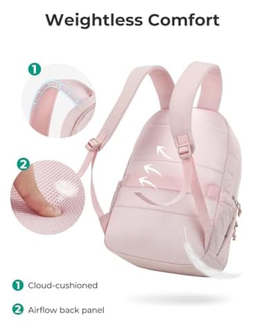 BAGSMART College Laptop Backpack, Travel Laptop Backpack for Women, Quilted Casual Daypack, Water-Resistant Bookbag for 15.6 Inch Laptop, Pink - Image 6