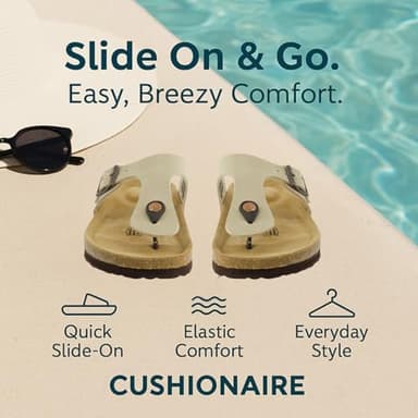 CUSHIONAIRE Leah Thong Womens Sandals - Cork Footbed Flip Flops for Women 2025 with Memory Foam and Adjustable Buckle Strap, STONE 7 - Image 4