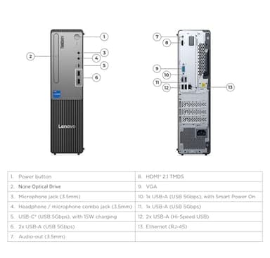 Lenovo ThinkCentre Neo 30s Gen 5 SFF Desktop Computer, 10-core Intel Core i7-13620H, 32GB DDR5, 1TB SSD, HDMI + VGA, Wi-Fi, RJ-45, USB-C, Wired Keyboard & Mouse, Windows 11 Pro - Image 4