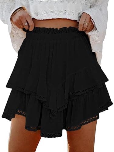 Lepunuo Womens Shorts High Waisted Skorts Flowy Skirt with Short Underneath Tennis Skirts Plus Size A - Black - Image 1