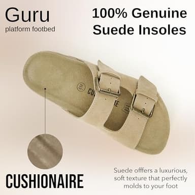 CUSHIONAIRE Guru Platform Sandals Women Footwear – Comfortable Genuine Leather Footbed Studded Chunky Slide Summer Sandals for Women 2025, KHAKI 6 - Image 7