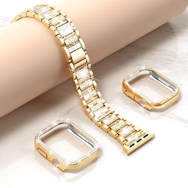 Mosonio Compatible with Apple Watch Band 38mm with Case Women, Jewelry Replacement Metal Wristband Strap with 2 Pack Bling PC Protective Cover for iWatch Series 3/2/1(Rose Gold) - Image 4