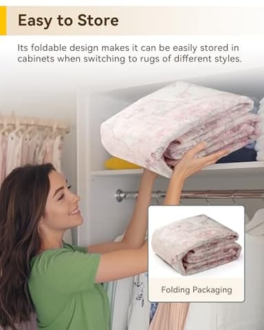 RELEANY Area Rugs 5'x7' Washable Non-Slip, Floral Vintage Distress Print Pattern Medallion Carpet for Living Room Bedroom Dining Room, Pink Greypink Cute - Image 7