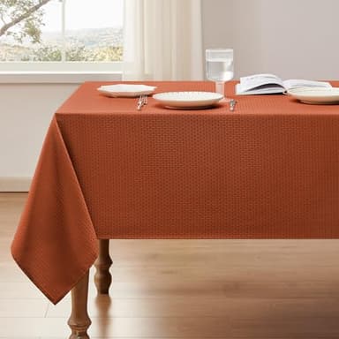 Veblandy Rectangle Tablecloth Weaved Textured Water Resistant Spill Proof Table Cloth, Decorative Fabric Wrinkle Free Table Cover for Events and Dinner, 52 x 70 Inch, Rust - Image 1