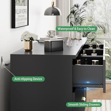 Fluted Dresser for Bedroom with 7 Drawers, 48" Wide Modern Chest of Drawers with Metal Handle, Wooden Dresser TV Stand, Wood Closet Clothes Storage Organizer for Living Room, Hallway, Black - Image 5