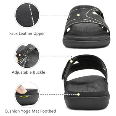 KuaiLu Womens Fashion Orthotic Slides Ladies Lightweight Athletic Yoga Mat Walking Sandals Slip On Thick Cushion Recovery Slippers Sandles Comfortable Plantar Fasciitis Arch Support Black Size 9 - Image 4
