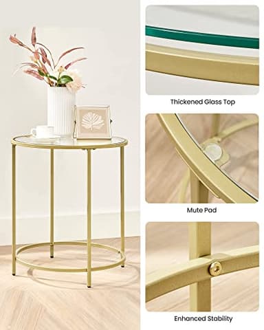 VASAGLE Round Side Tables, Set of 2, Glass End Tables with Metal Frame, Gold Coffee Tables with Modern Style, for Living Room, Balcony, Bedroom, Gold Color - Image 9