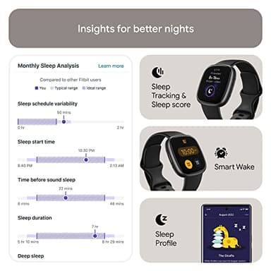 Fitbit Versa 4 Fitness Smartwatch with Daily Readiness, GPS, 24/7 Heart Rate, 40+ Exercise Modes, Sleep Tracking and more, Black/Graphite, One Size (S & L Bands Included) - Image 3
