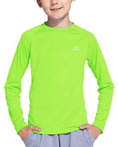 Willit Boy's UPF 50+ Sun Protection Shirt Long Sleeve Rash Guard Swim Shirts Youth SPF Fishing Quick Dry Shirt Fluorescent Green 5T - Image 1