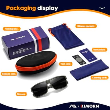 kimorn Polarized Sunglasses Flexible Bendable Temples Cycling Running Golf Fishing Sun glasses (Black) - Image 7