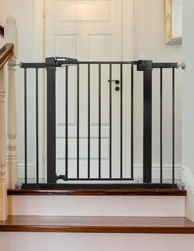 Babelio Baby Gate for Doorways and Stairs, 26-40" Auto Close Dog Gate, Easy-Install Pressure Mounted Satey Door, No Drilling Safety Gate for Child and Pets, Pressguard, Black - Image 1
